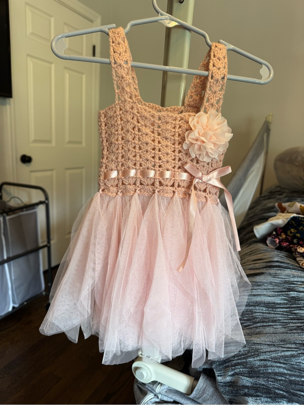 Elly & Emmy Blush Pink Crochet Tulle Baby Dress